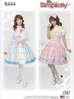 New Simplicity Pattern 8444 Kawaii Lolita Style JSK Dresses  Pink & Blue